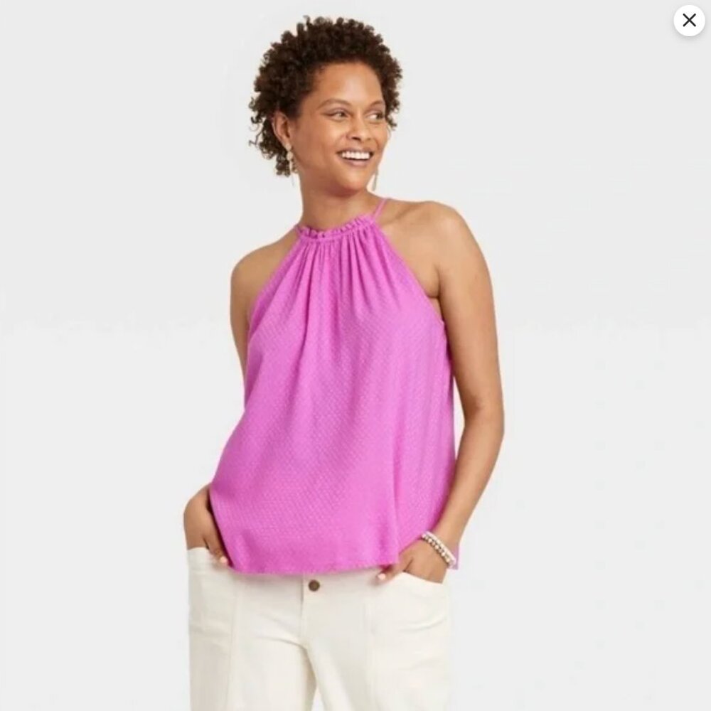 Knox Rose Magenta High-Neck Textured Tank, Size Large